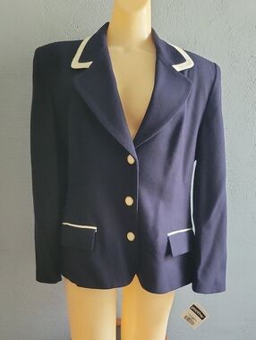 Petites Navy Blazer with White Trim and Gold Buttons